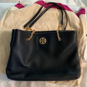 Tory Burch black tote w chain handles - like new!